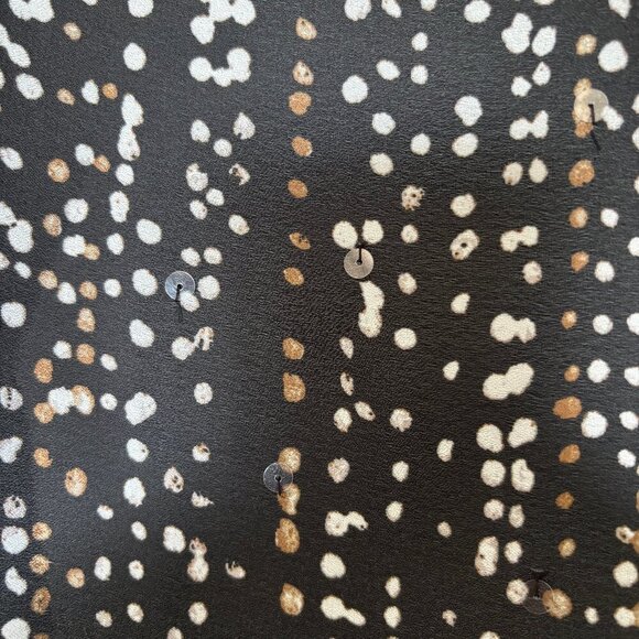 Pre-Loved Black Sheer blouse with tan and white polka dots and sporadic sequins - Picture 3 of 4